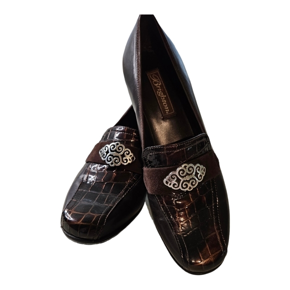 Brighton Classic Leather Shoes Brown with Silver Detail and Croc Detail Size 8.5 - Picture 6 of 9